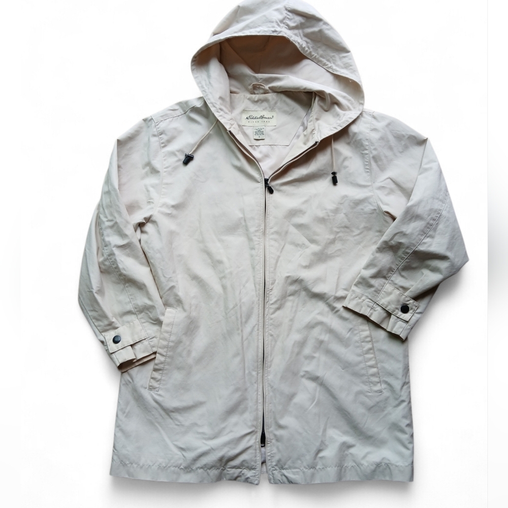 Eddie Bauer Men's Size Small Cream Heavy Duty Hooded Rain Jacket